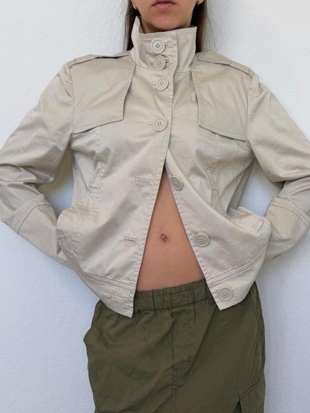 Talbots Lightweight Beige Utility Jacket with Stand Collar